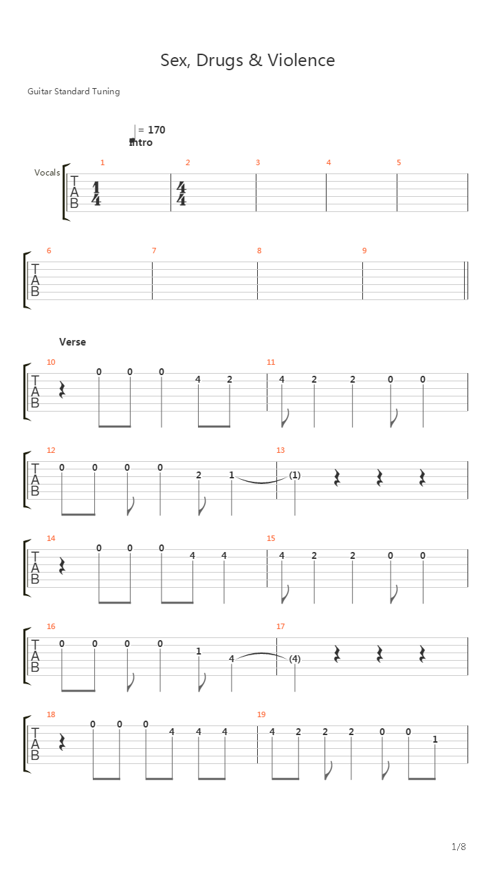 Sex Drugs And Violence吉他谱