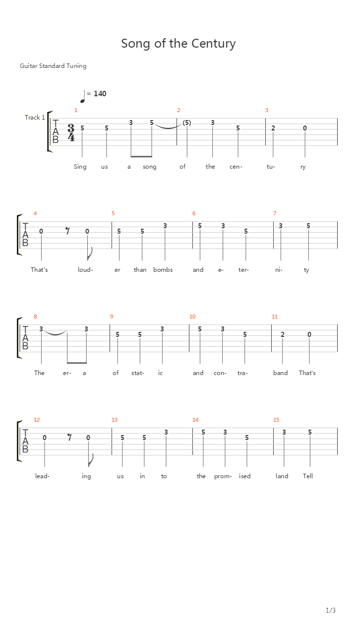 Song Of The Century吉他谱