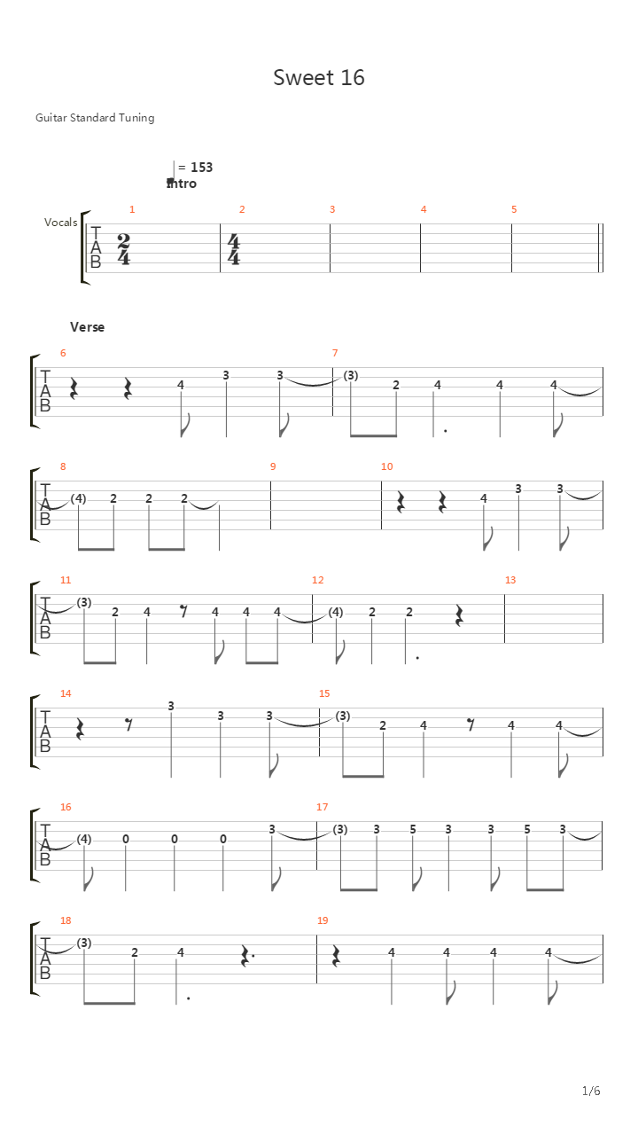 Sweet 16吉他谱