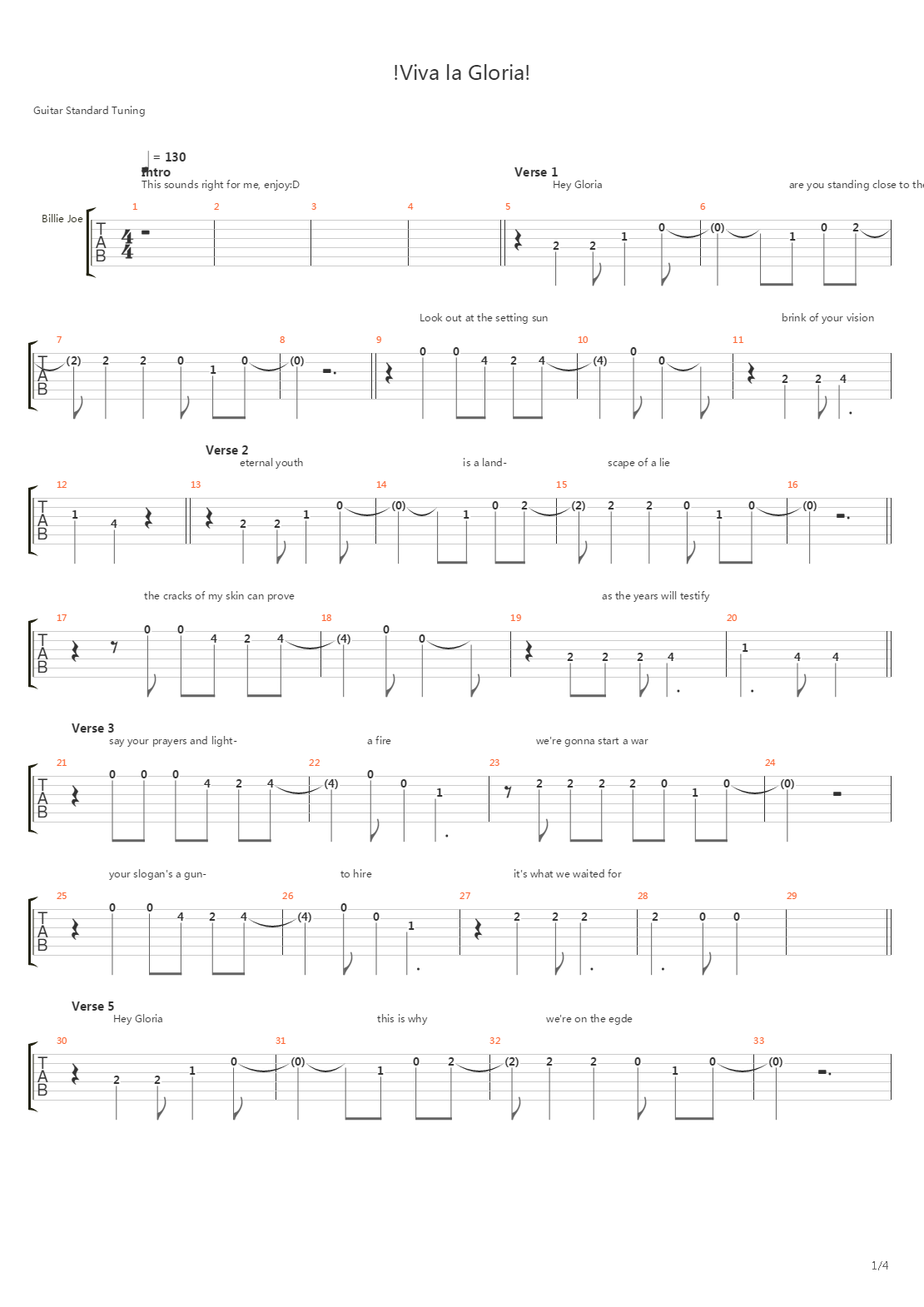 Viva La Gloria吉他谱