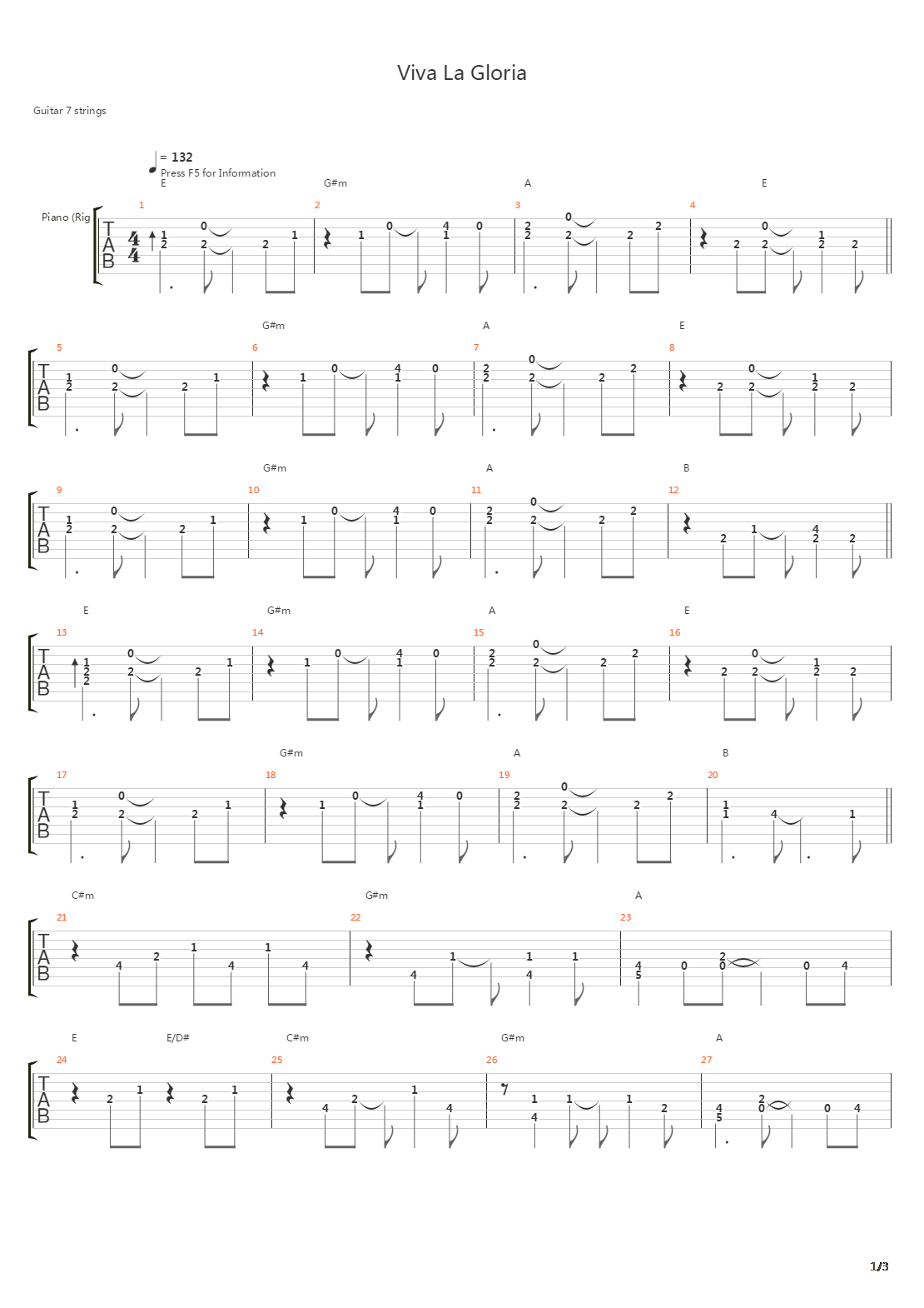 Viva La Gloria吉他谱