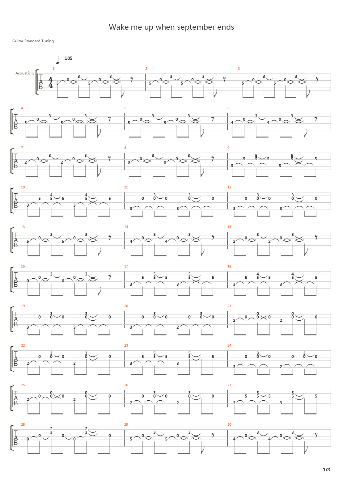 Wake Me Up When September Ends吉他谱