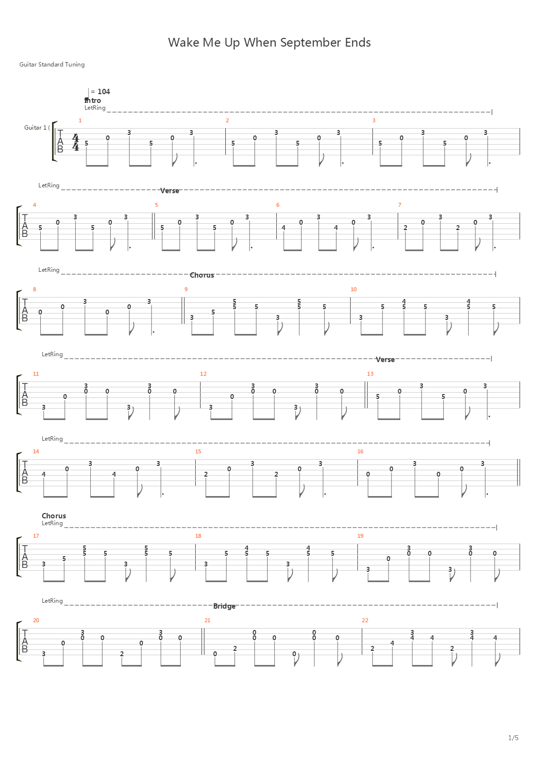 Wake Me Up When September Ends吉他谱