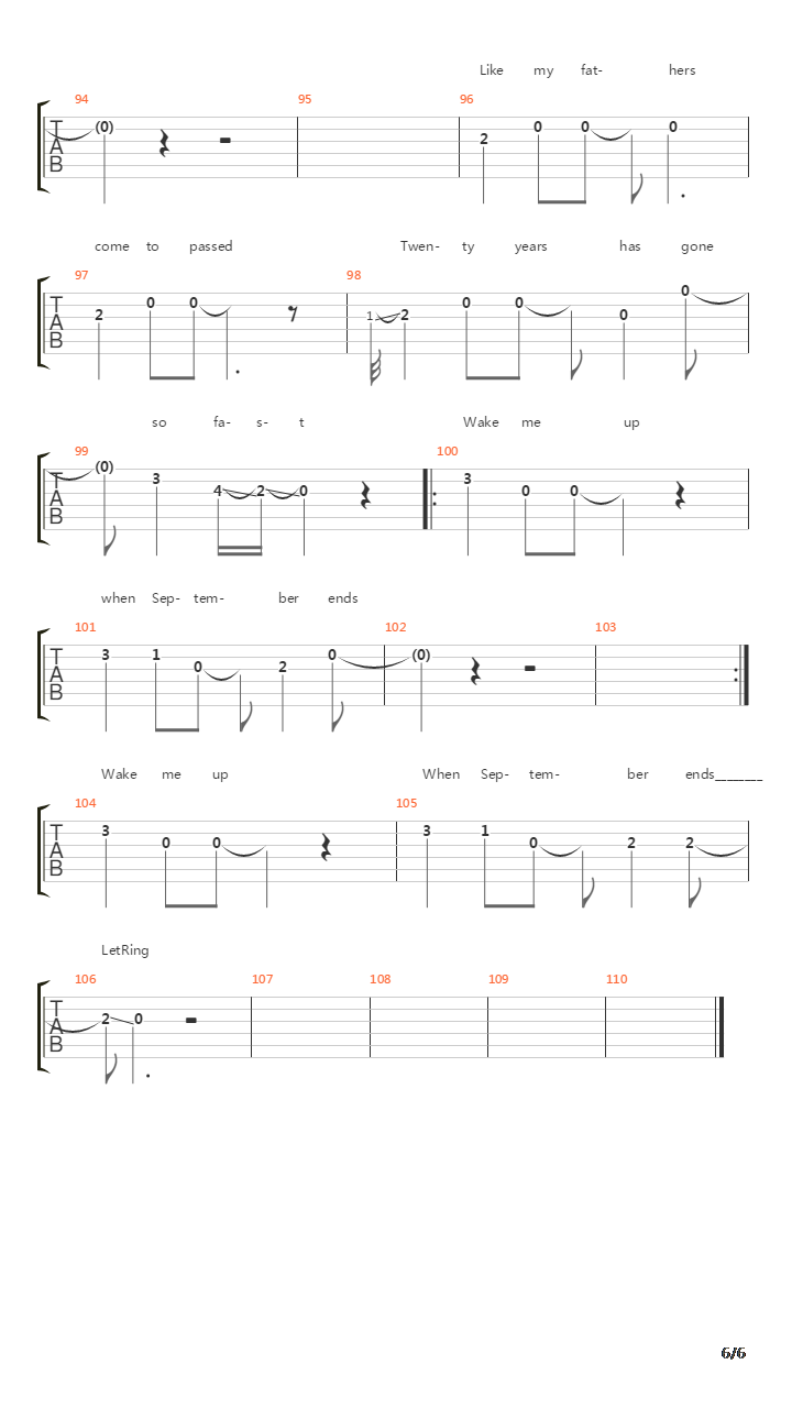 Wake Me Up When September Ends吉他谱