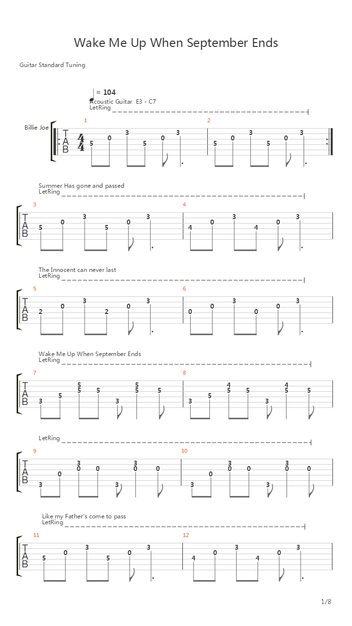 Wake Me Up When September Ends(12)吉他谱