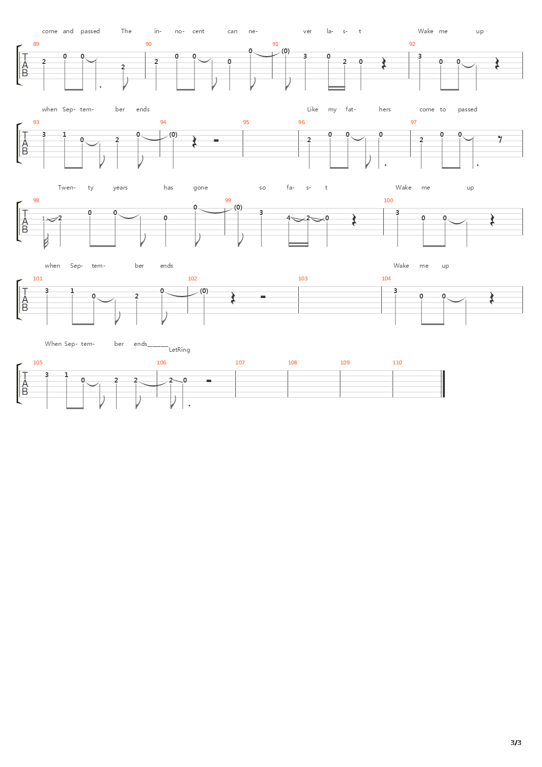 Wake Me Up When September Ends(13)吉他谱