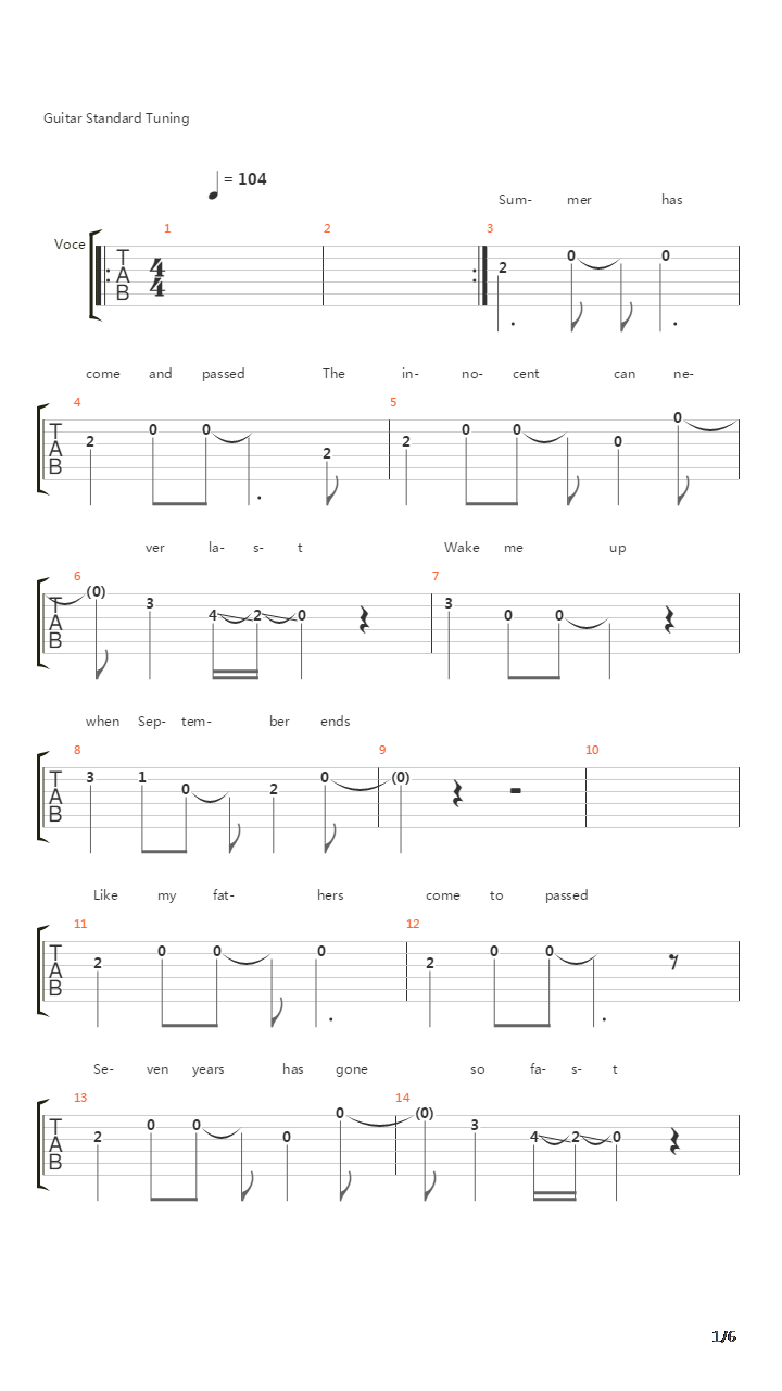 Wake Me Up When September Ends(13)吉他谱