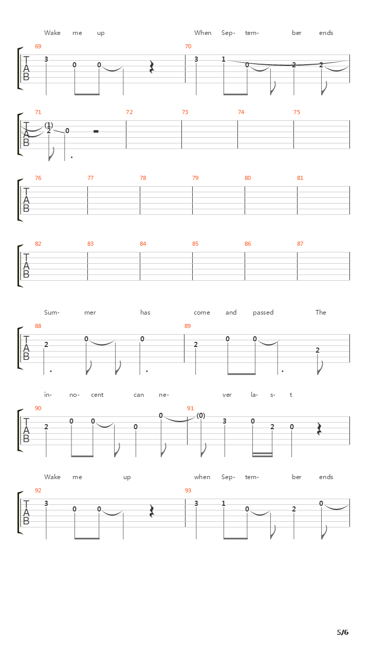 Wake Me Up When September Ends(13)吉他谱