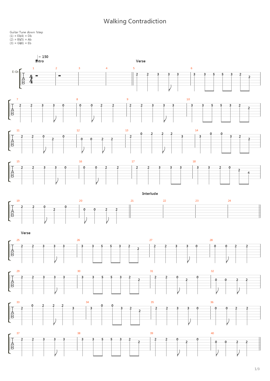Walking Contradiction吉他谱