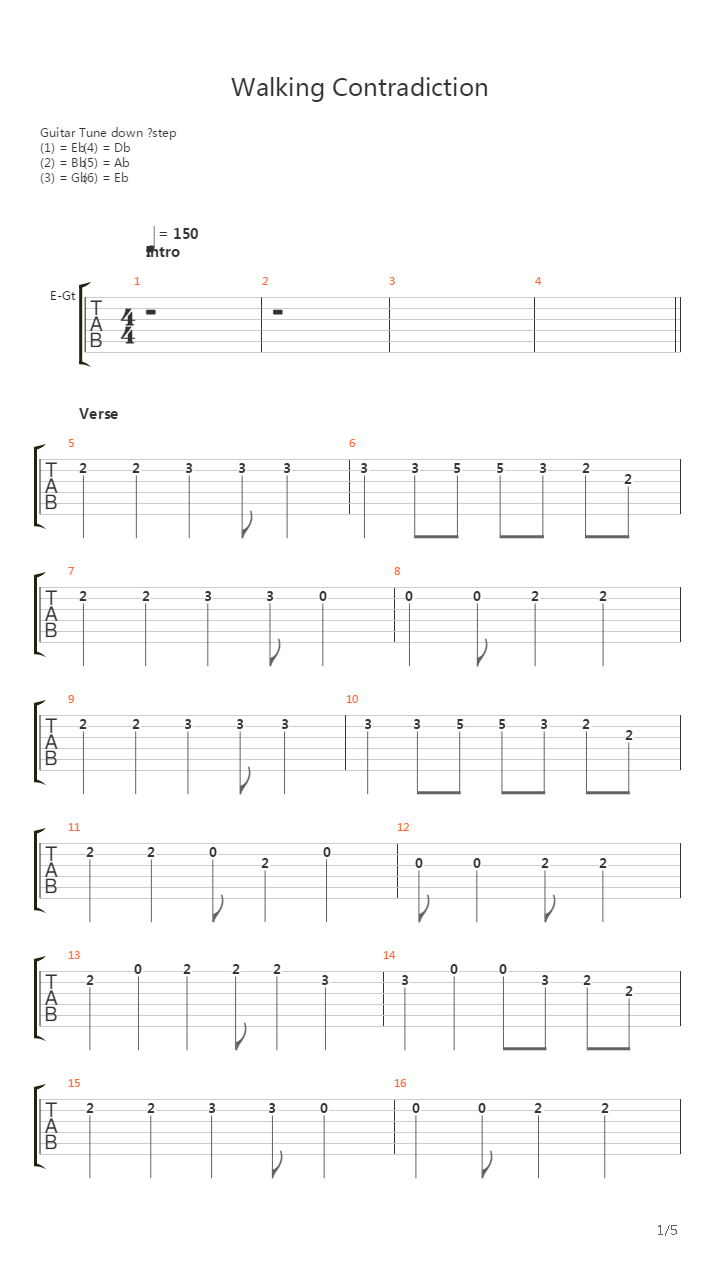 Walking Contradiction吉他谱