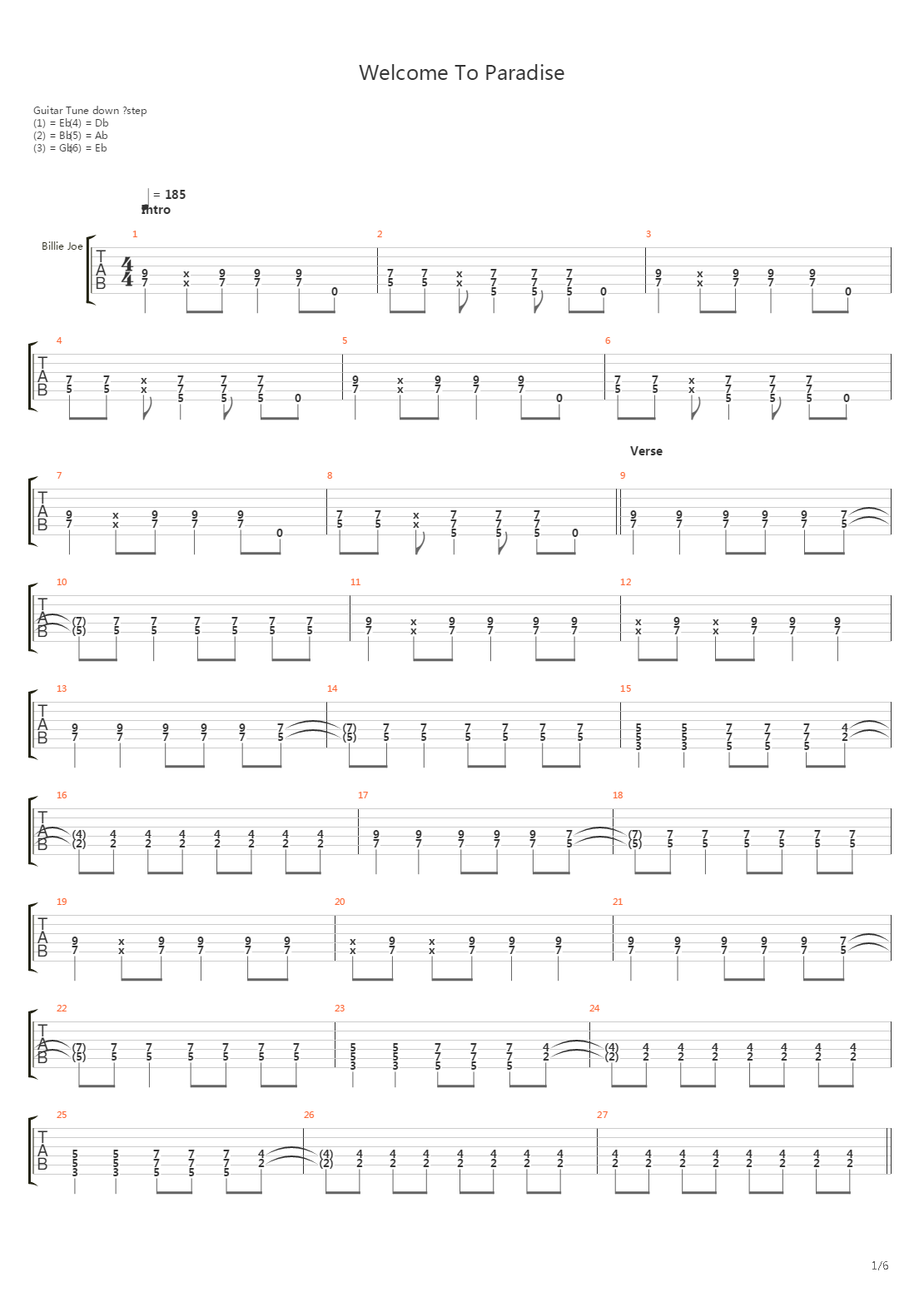 Welcome To Paradise吉他谱