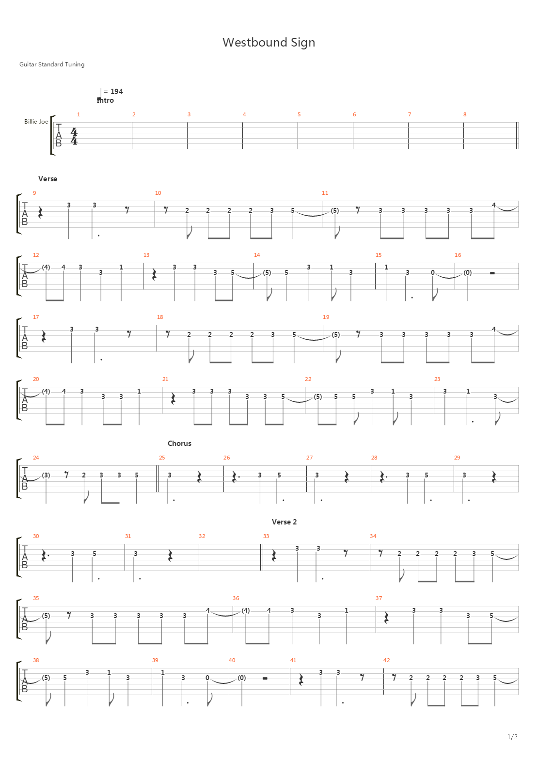 Westbound Sign吉他谱