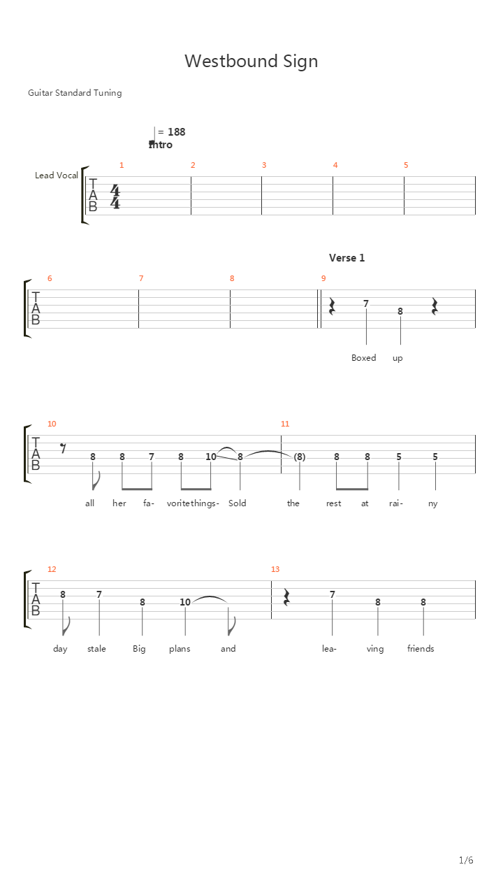 Westbound Sign吉他谱