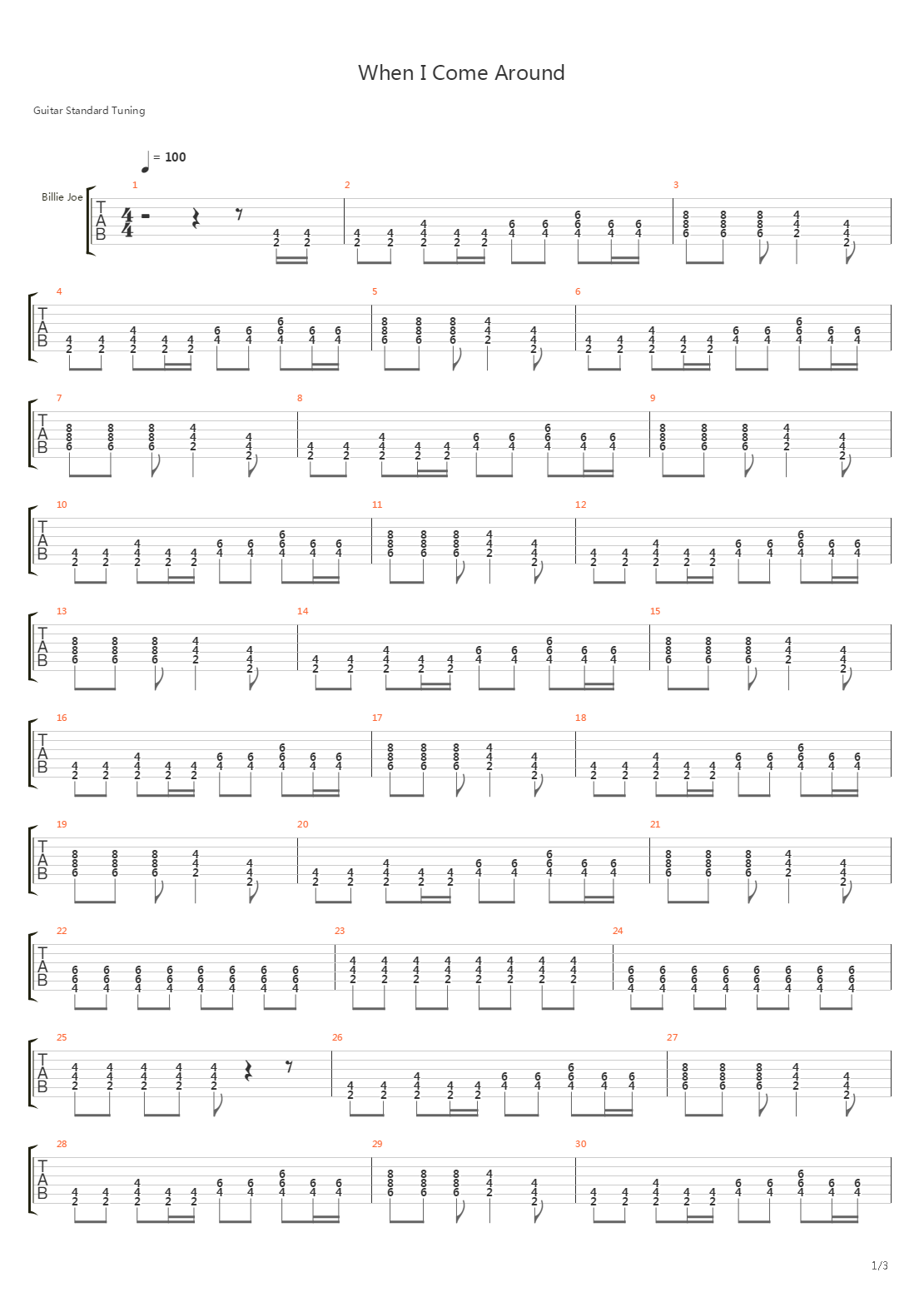 When I Come Around吉他谱