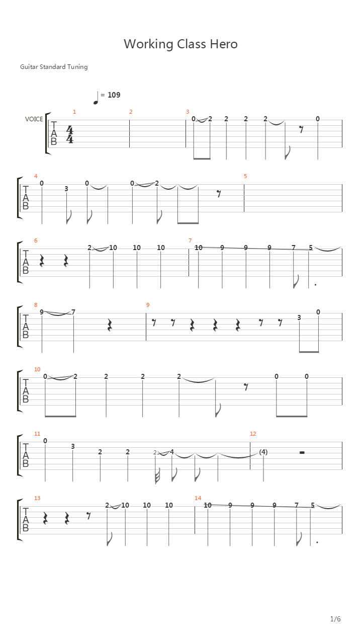 Working Class Hero吉他谱