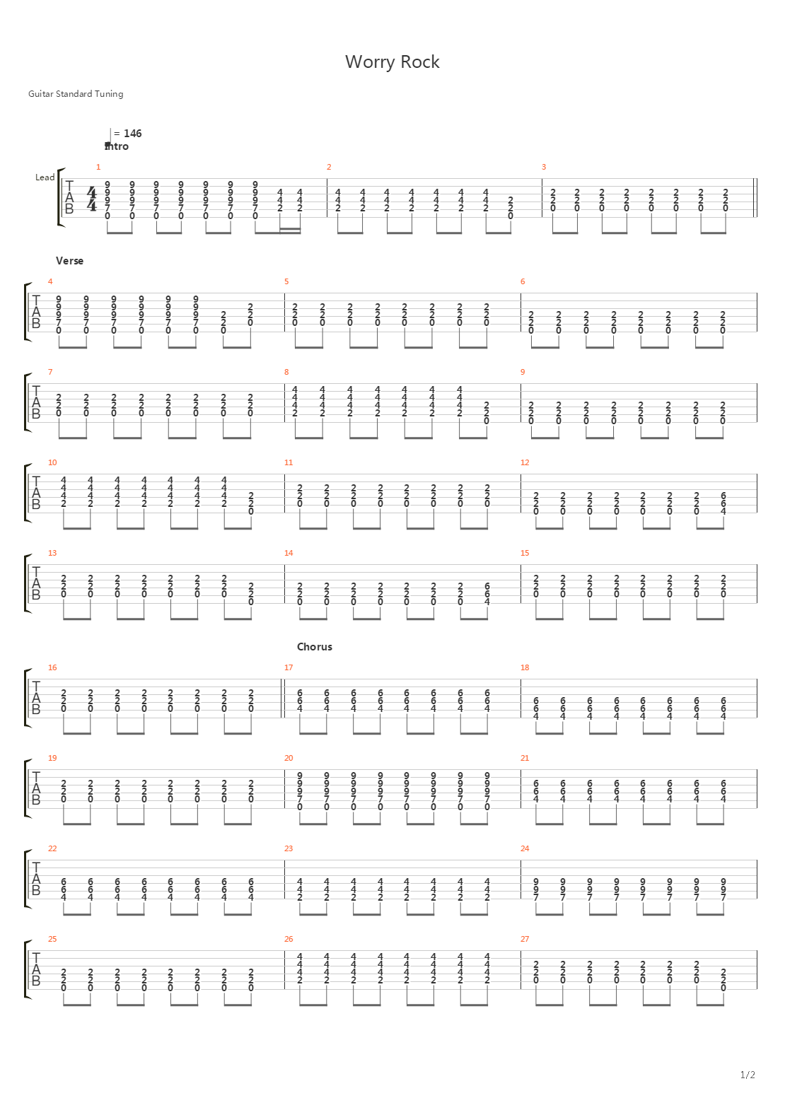 Worry Rock吉他谱