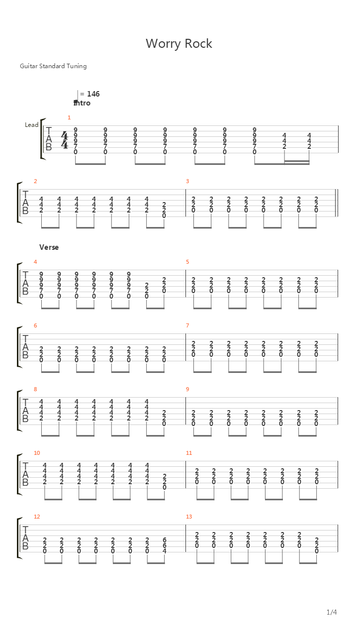 Worry Rock吉他谱