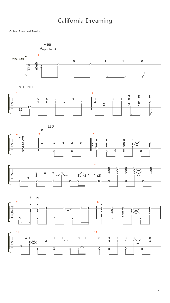 California Dreaming吉他谱