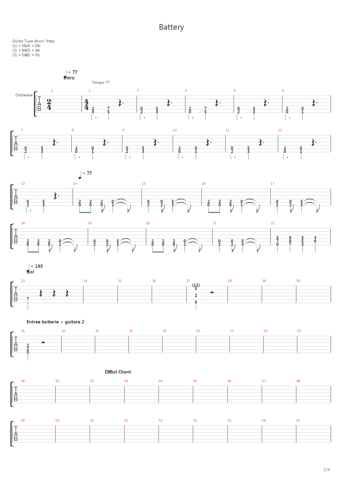 Battery吉他谱