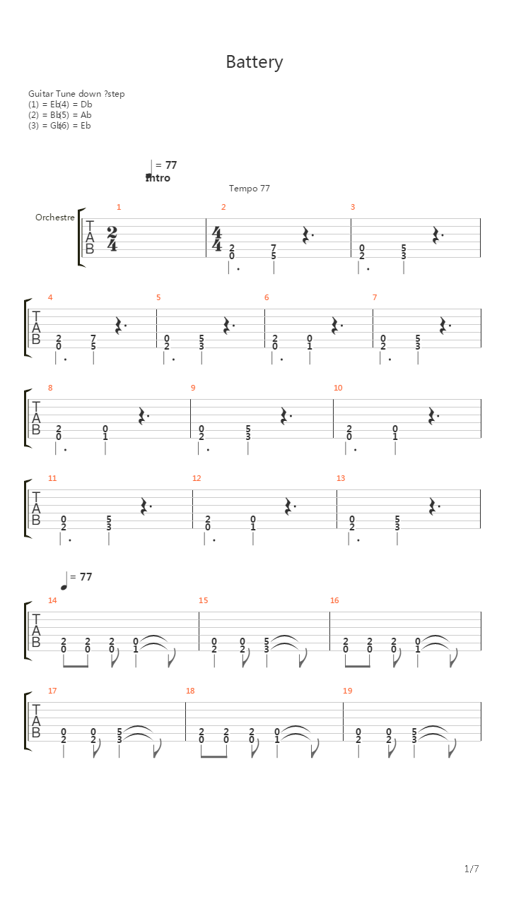 Battery吉他谱