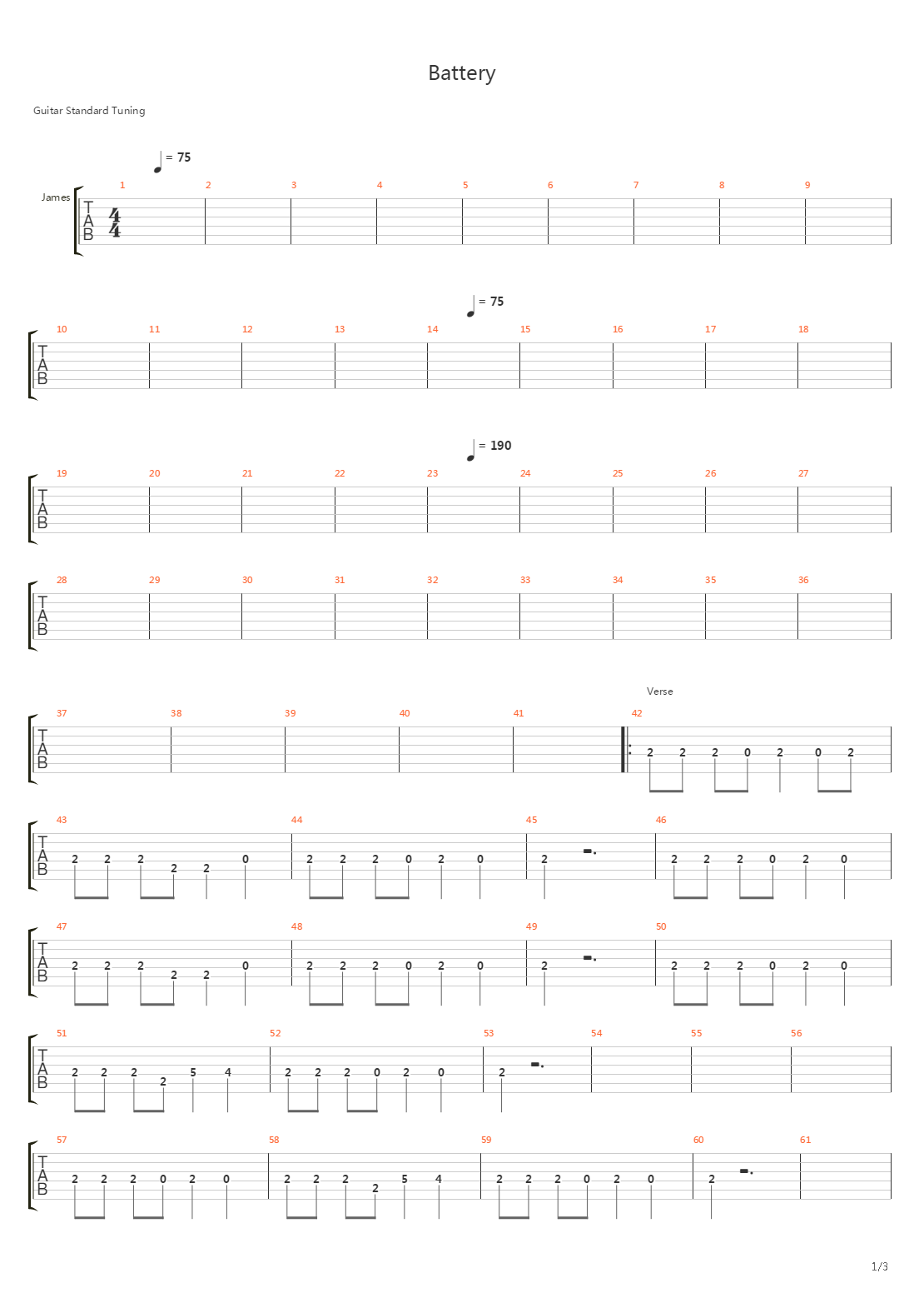 Battery吉他谱