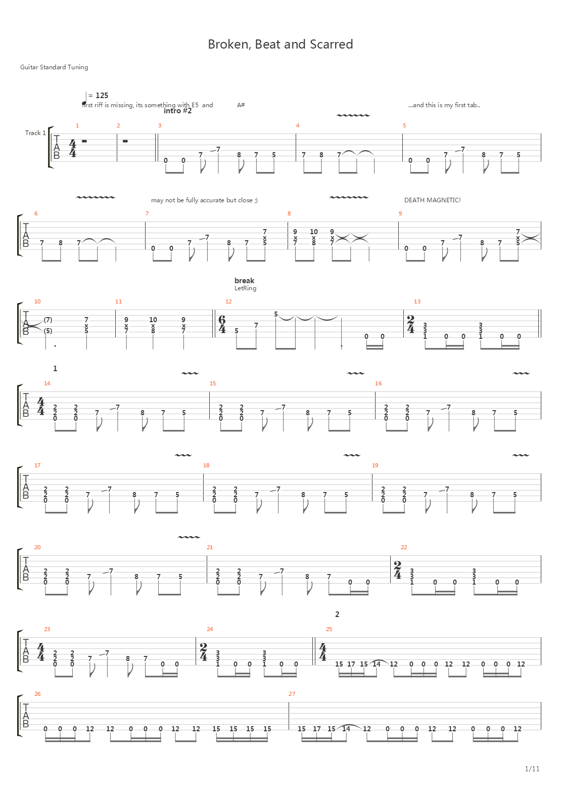 Broken Beat And Scarred吉他谱