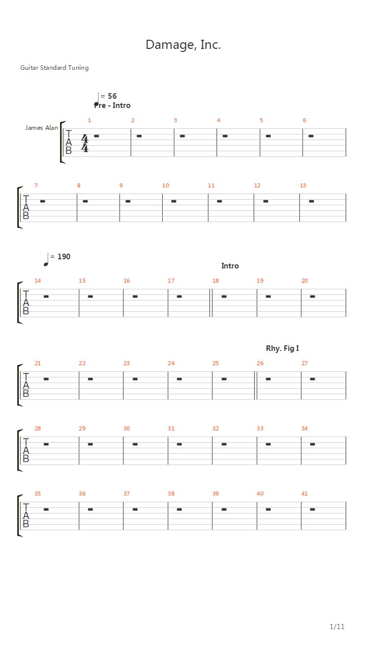 Damage Inc吉他谱