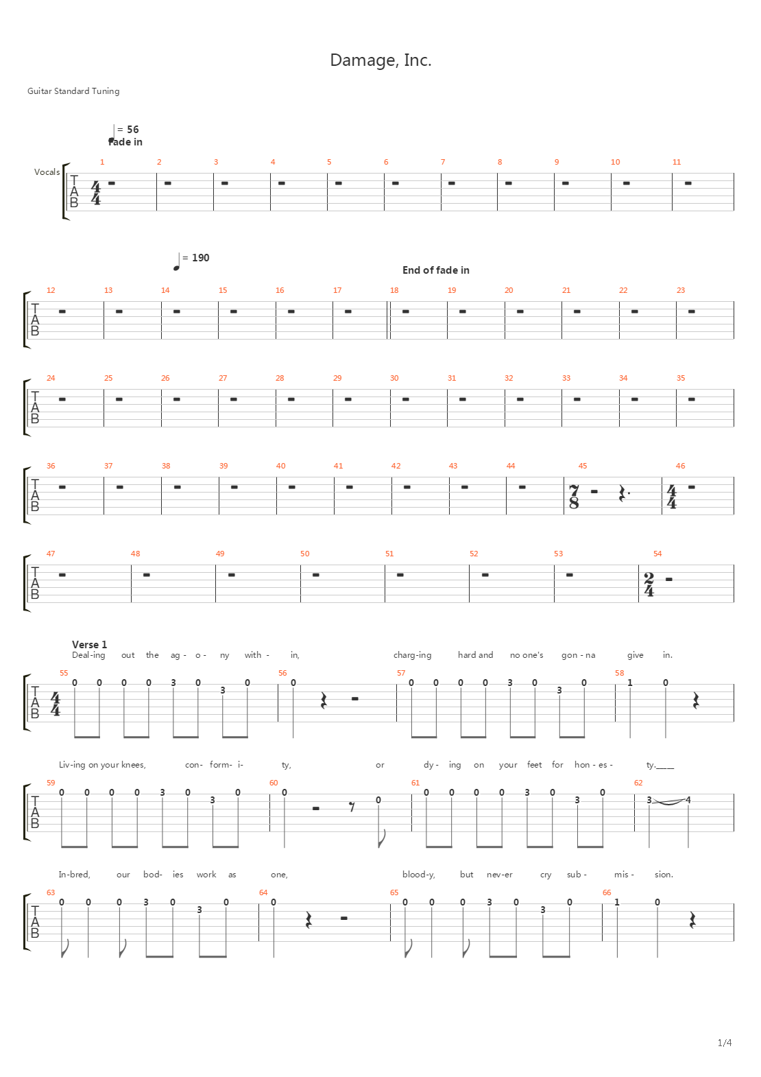 Damage Inc吉他谱