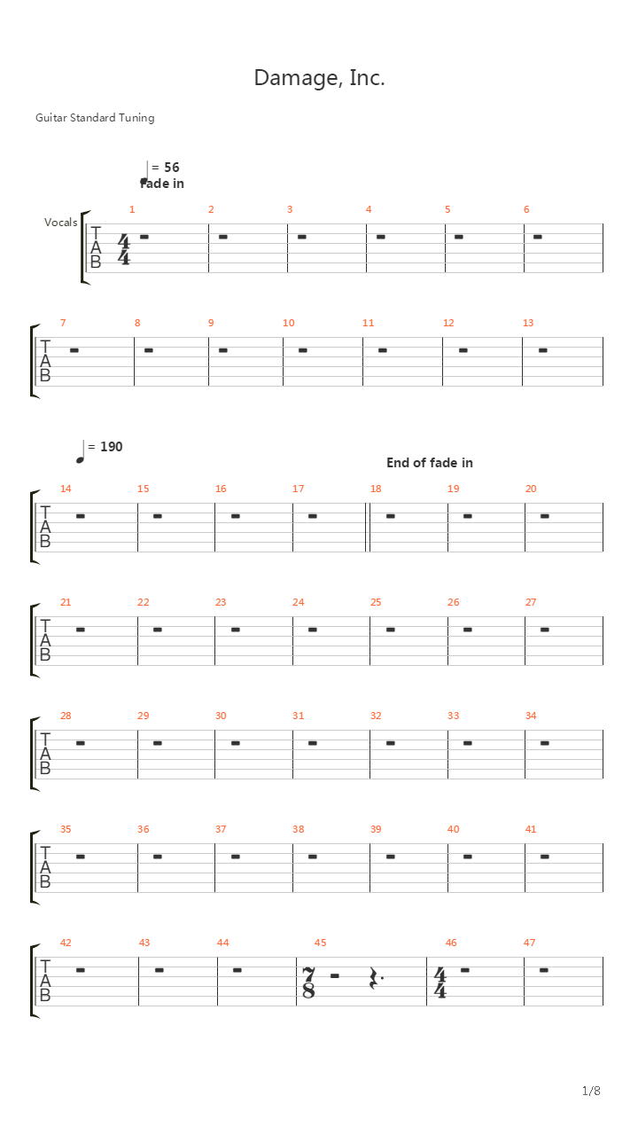 Damage Inc吉他谱
