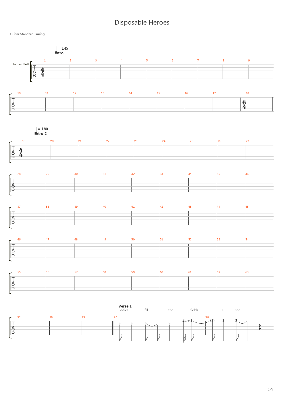 Disposable Heroes吉他谱