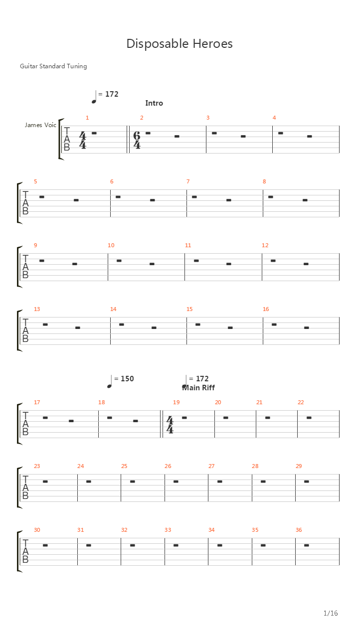 Disposable Heroes吉他谱