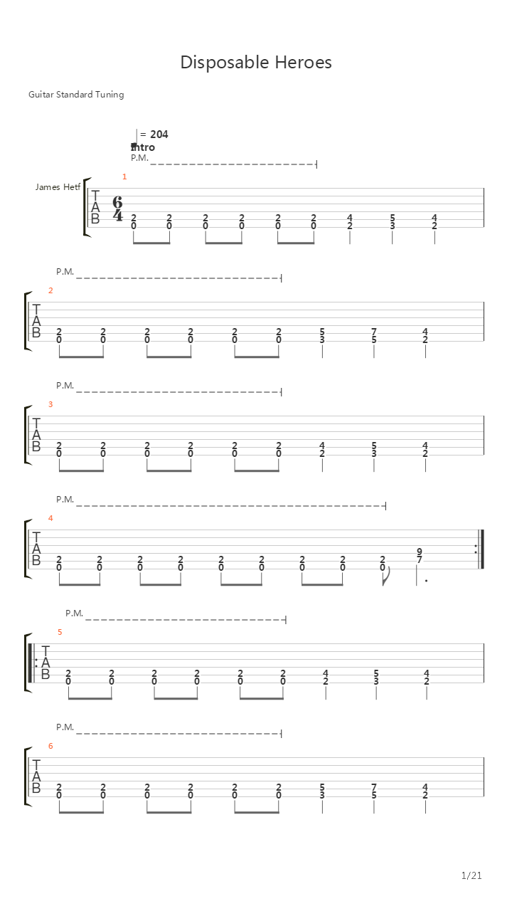 Disposable Heroes吉他谱