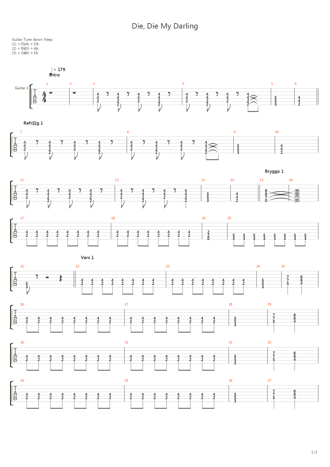 Die Die My Darling吉他谱