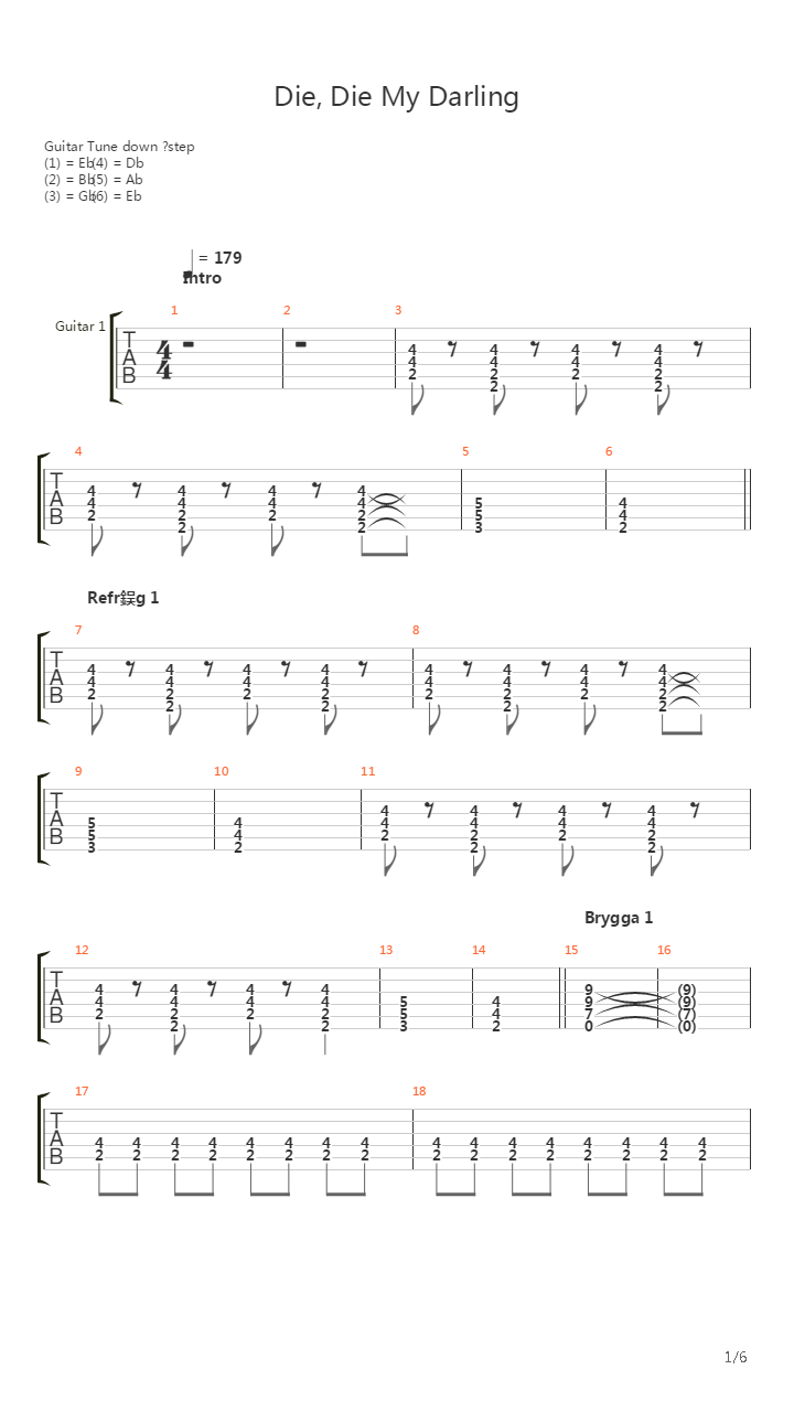 Die Die My Darling吉他谱