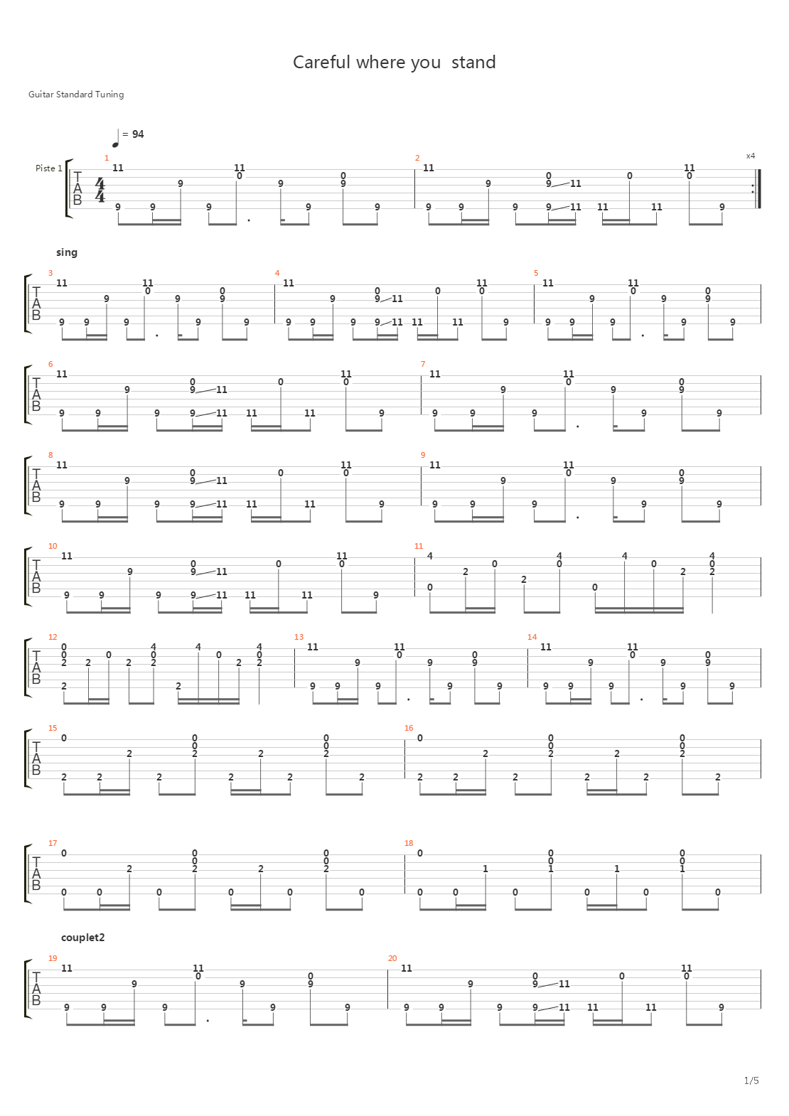 Careful Where You Stand吉他谱