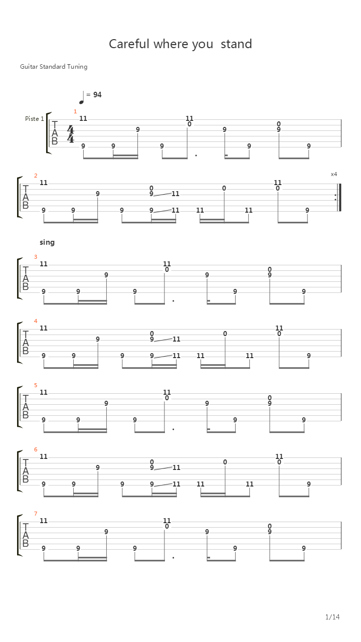 Careful Where You Stand吉他谱