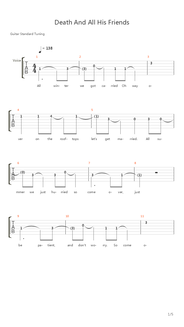 Death And All His Friends吉他谱