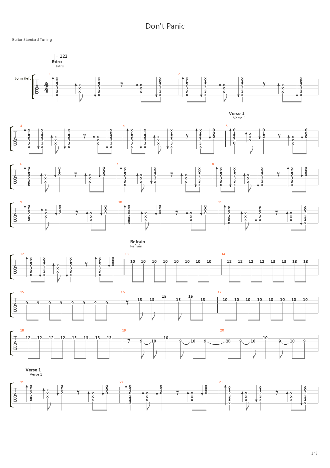 Dont Panic吉他谱