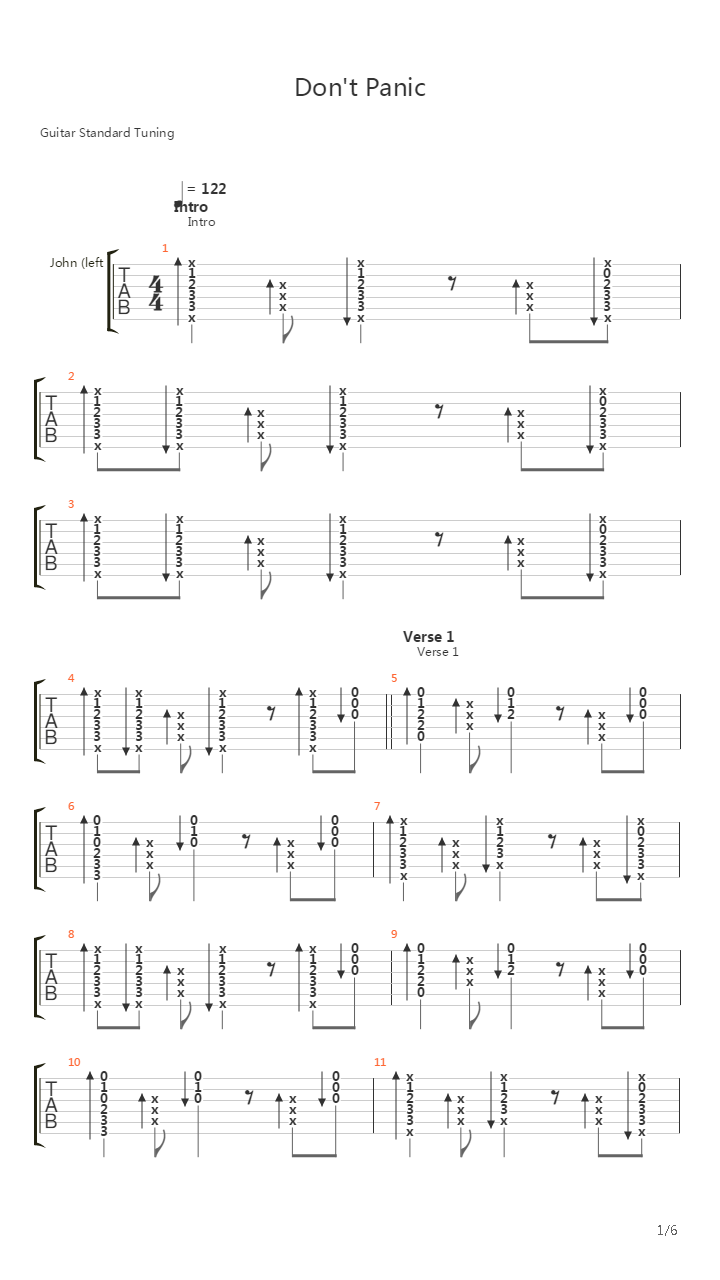 Dont Panic吉他谱