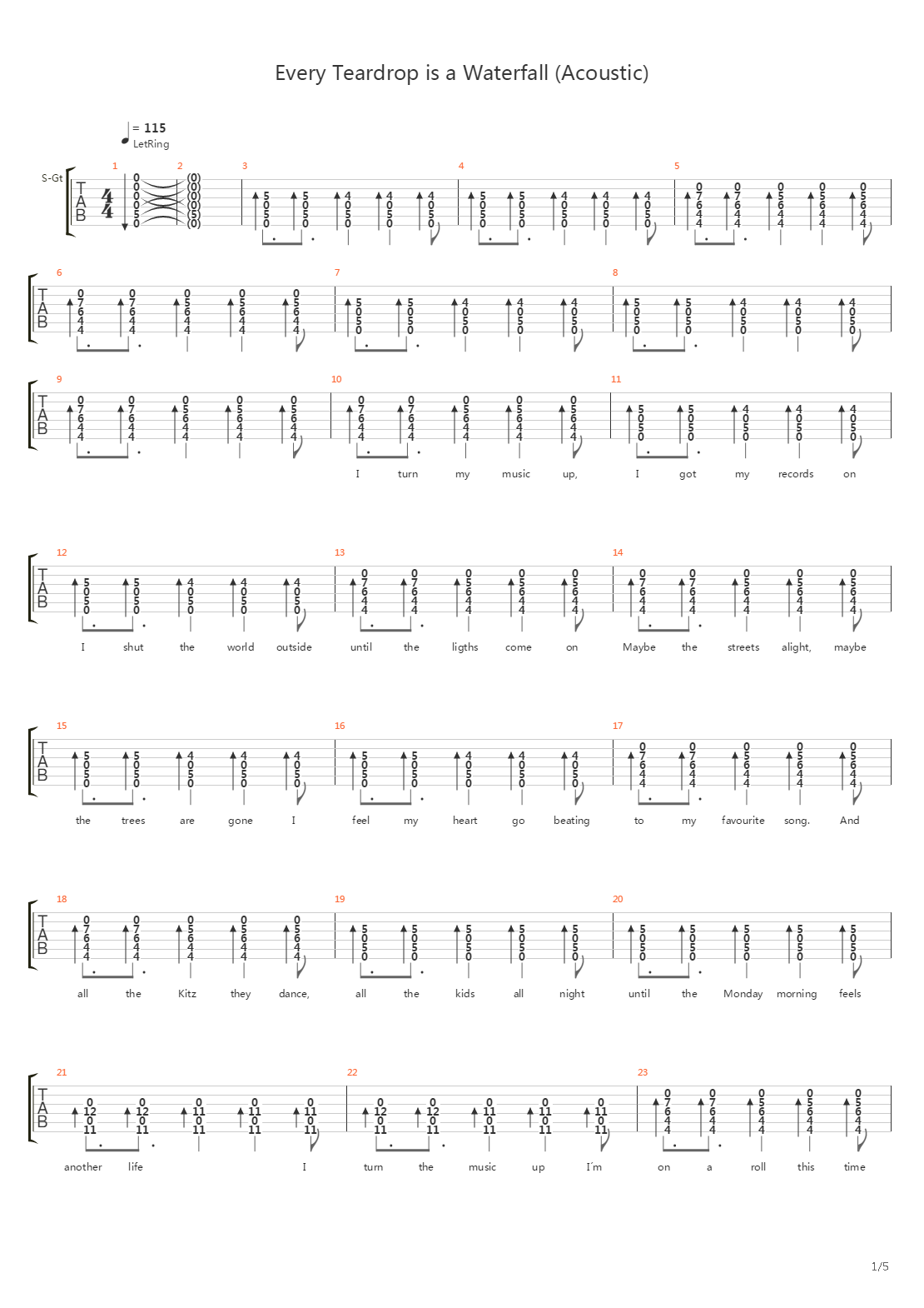 Every Teardrop Is A Waterfall吉他谱