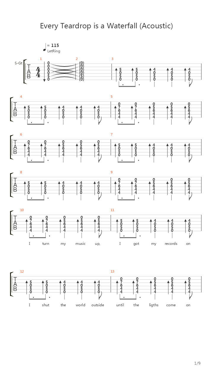 Every Teardrop Is A Waterfall吉他谱