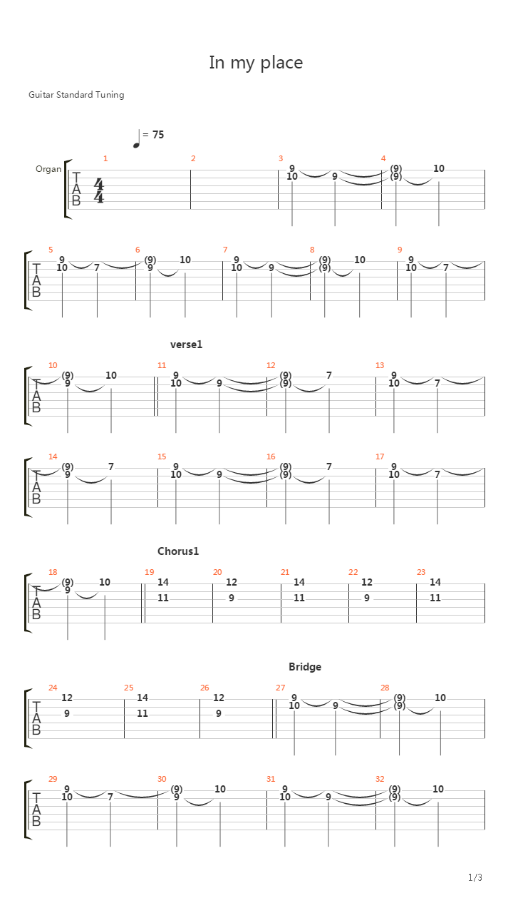In My Place吉他谱