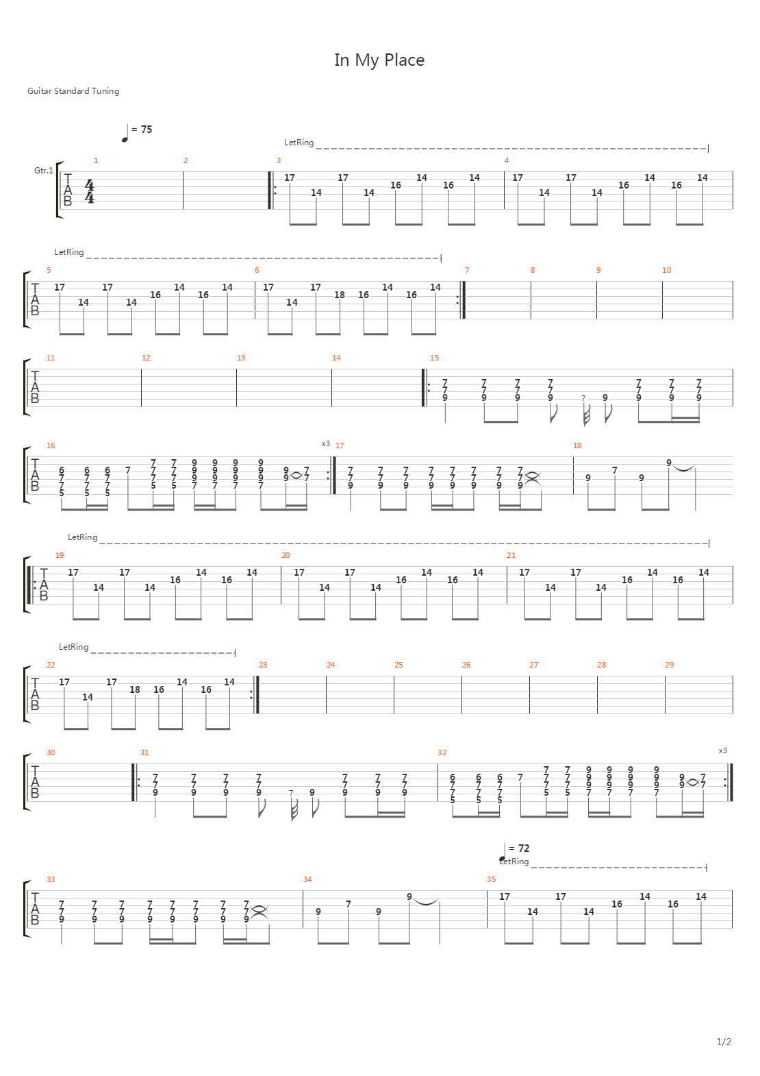 In My Place吉他谱