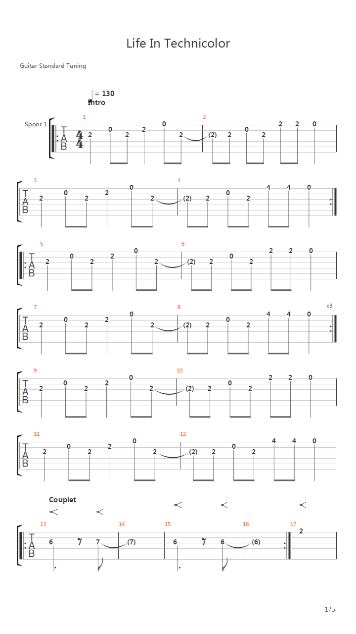 Life In Technicolor Ii吉他谱