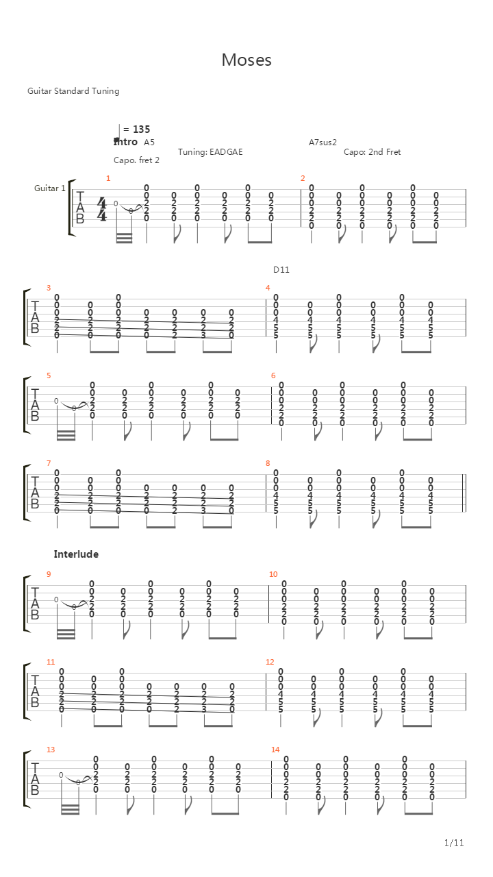 Moses吉他谱