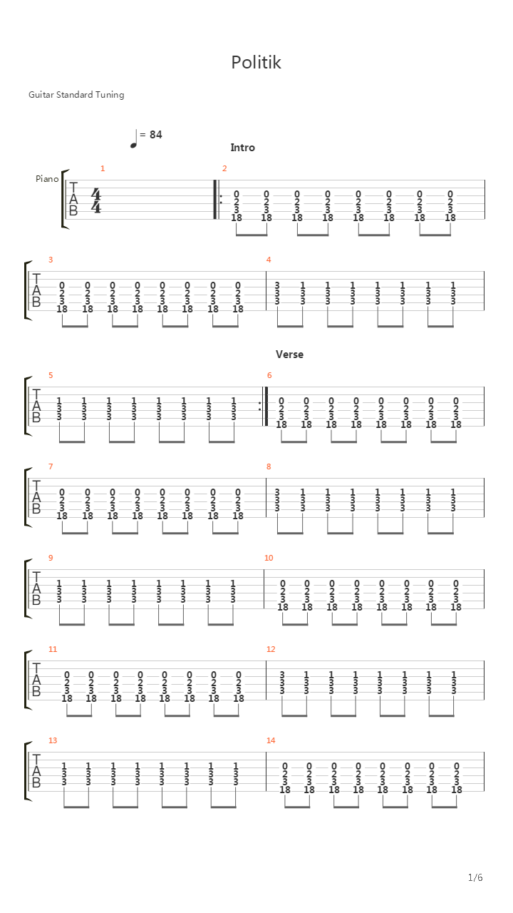 Politik吉他谱