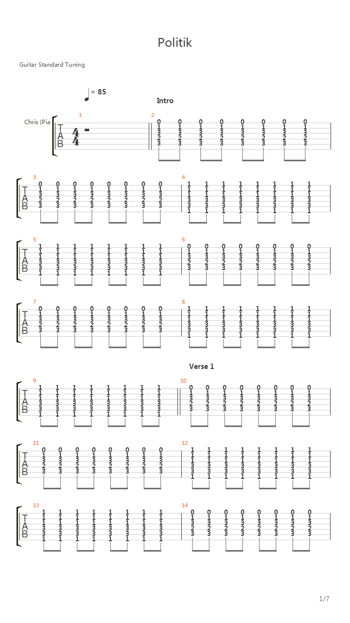 Politik吉他谱