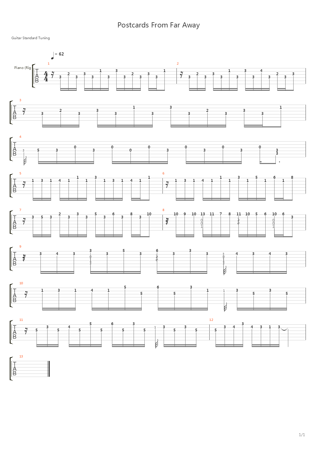 Postcards From Far Away吉他谱