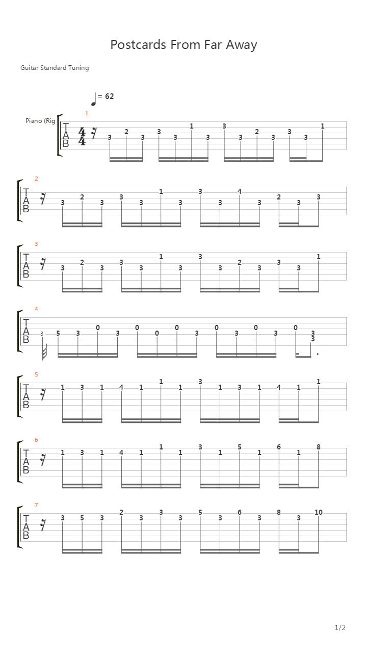 Postcards From Far Away吉他谱