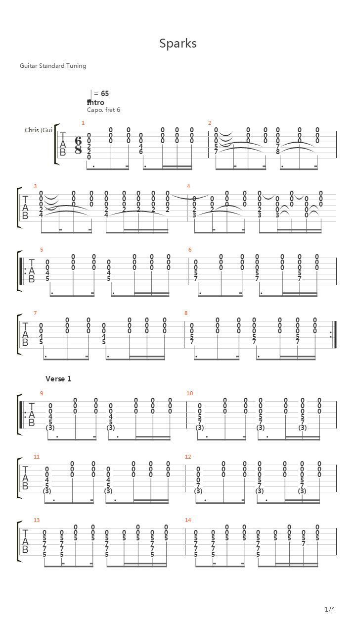Sparks吉他谱